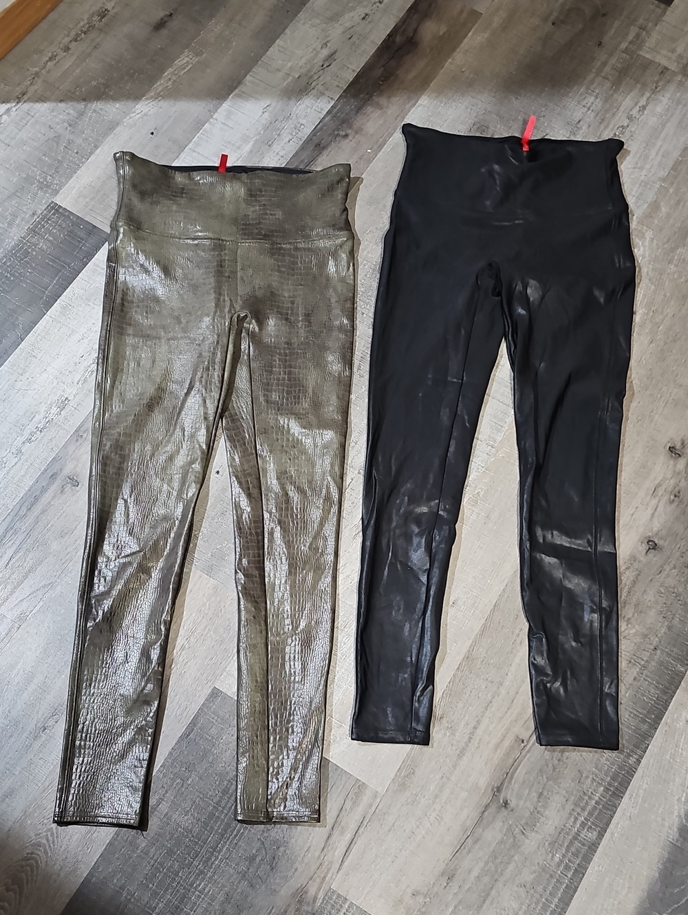 SPANX Faux Leather High-Waist Leggings in Black and Olive (E)